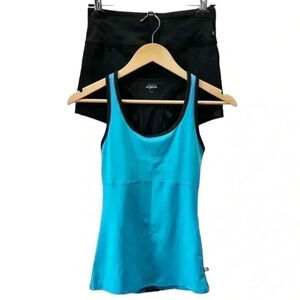 La Vie en Rose Workout Tank Top and Shorts 2 PC Activewear  Set Blue Black XS/S